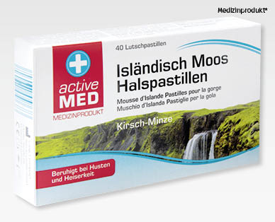 ACTIVE MED MEDIZINPRODUKT Isländisch Moos Halspastillen