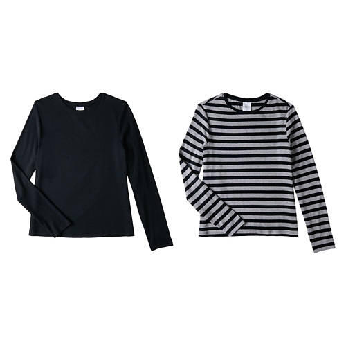2 Pack Ladies Long Sleeve T-Shirt - Black & Grey, XL