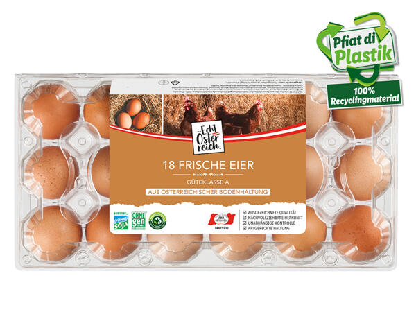 Eier aus Bodenhaltung 15 Stk. + 3 Stk. gratis