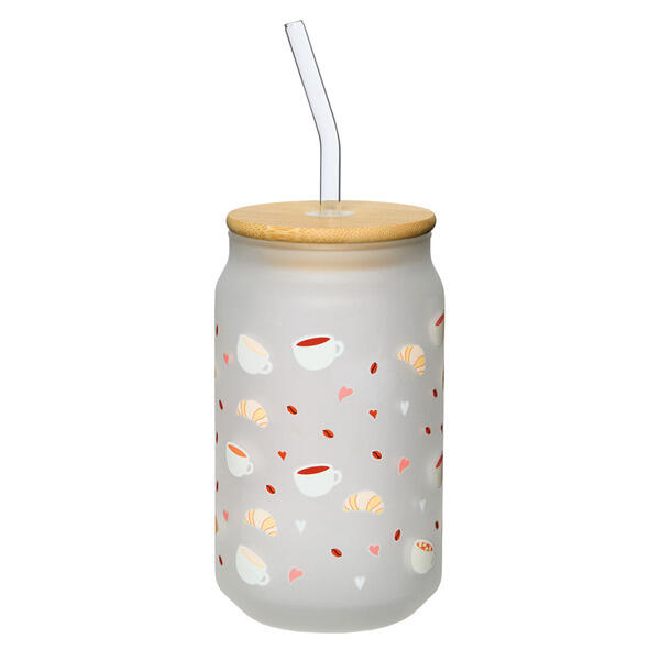 Crofton Frosted Coffee Glass Cup with Lid