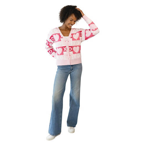 Ladies Valentine's Day Cardigan Sweater - Pink, XL