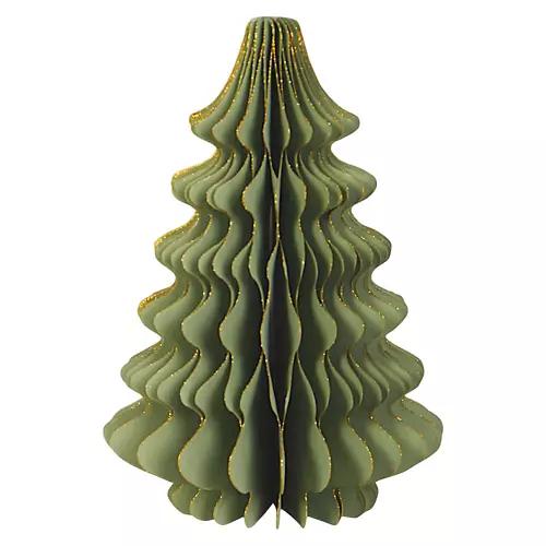 Set of 2 Holiday Paper Trees, Sage Green with Gold Accent