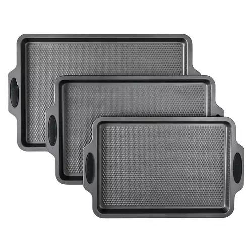 3 Piece Cookie Sheet Set, Diamond Pattern Gray