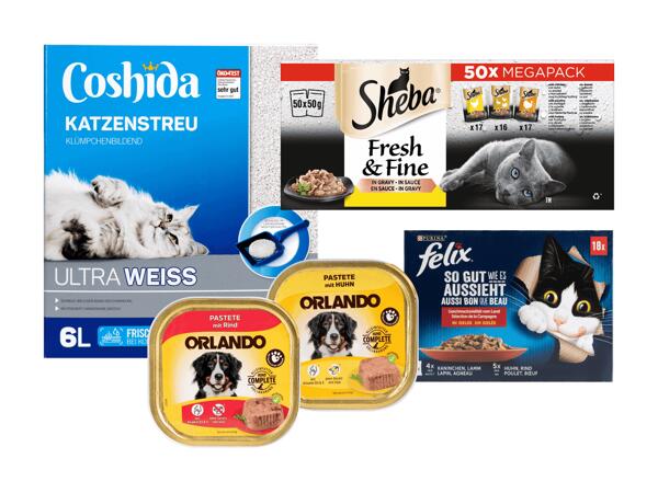 Katzen- oder Hundefutter/Katzenstreu