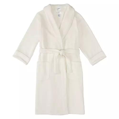 Ladies Micro Plush Bathrobe - White, L/XL