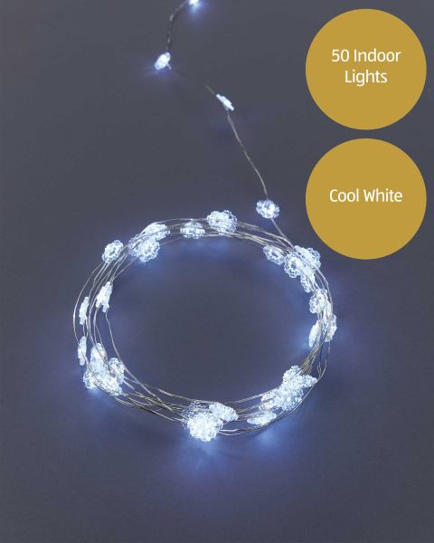 50 Mini Fine Wire Snowflake Lights