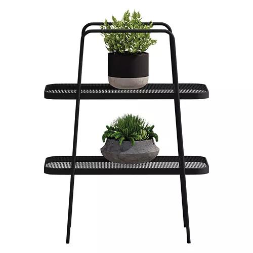 2 Tier Flower Shelves, Black