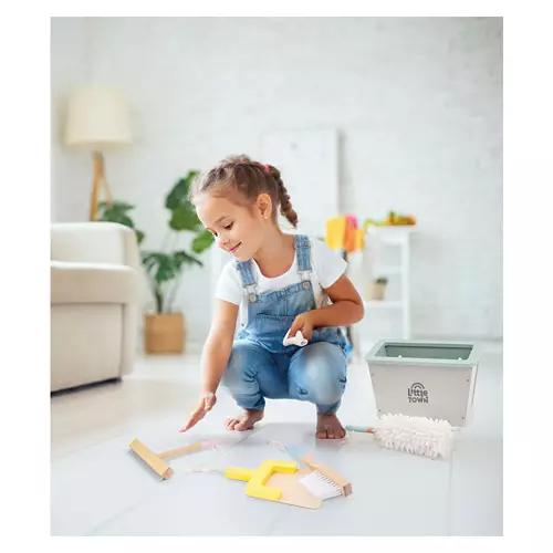 Kids Wooden Kitchen Accessories Toy Play Set - Cleaning Set