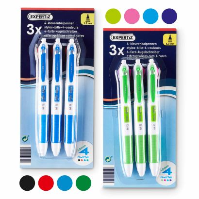 Stylos à bille quatre couleurs, 3 pcs