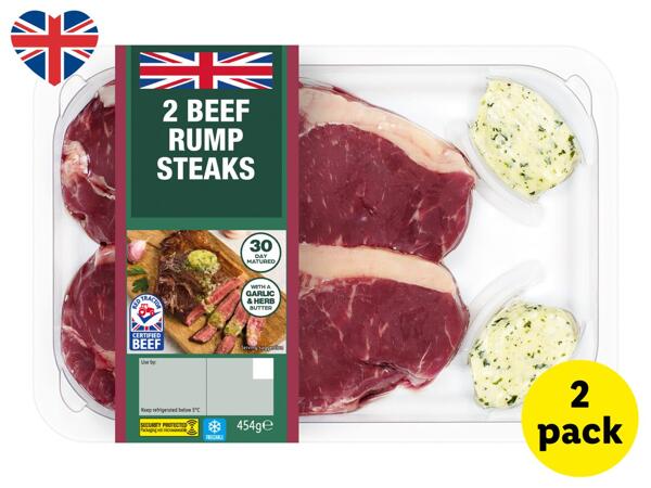 2 British Beef Rump Steaks With Garlic And Herb Butter
