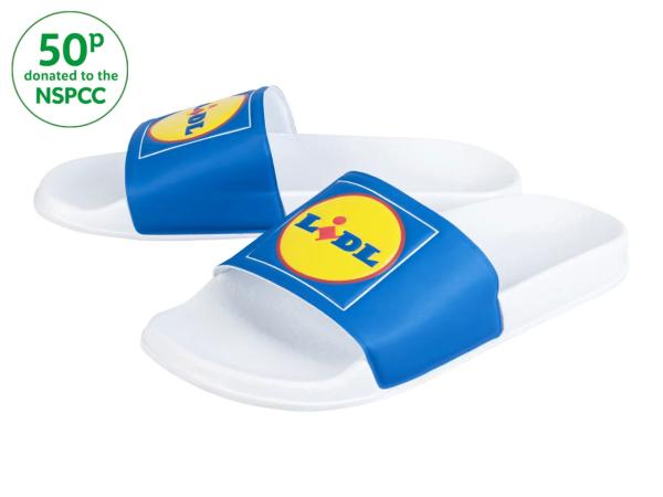 Men's White & Blue Lidl Sliders