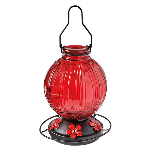 Hand Painted Hummingbird Glass Feeder, Red