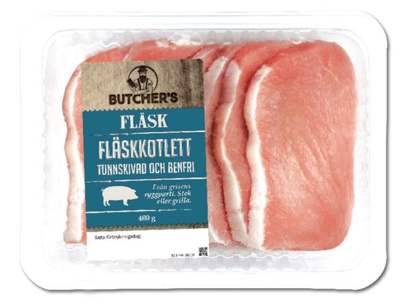 Färsk benfri fläskkotlett i skivor