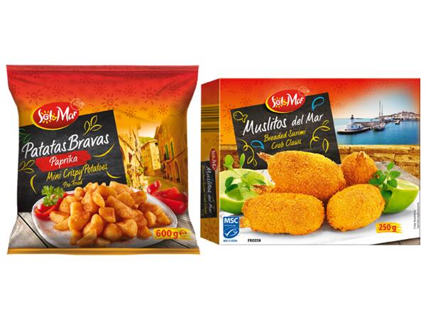 Panerade surimibitar/ Patatas Bravas