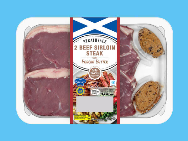 2 Beef 28-Day Matured Sirloin Steaks with Porcini Butter