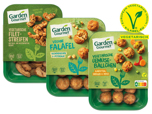 Garden Gourmet Vegetarische Gemüselaibchen, Filetstreifen, Falafel oder Schnitzel