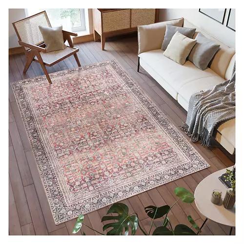 5' x 7' Chenille Washable Area Rug - Rusty Floral