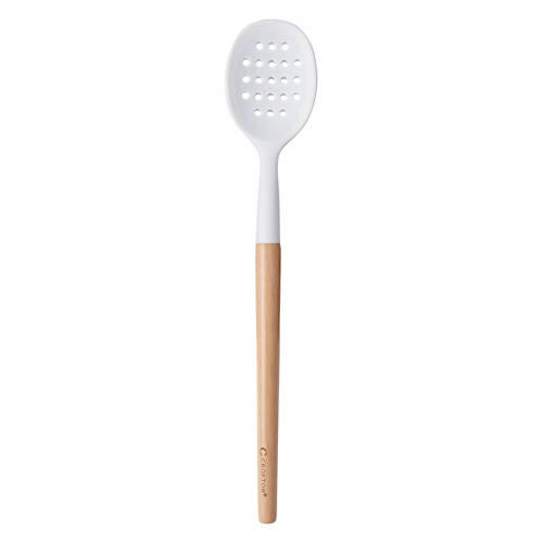 Beechwood & Silicone Slotted Spoon, White