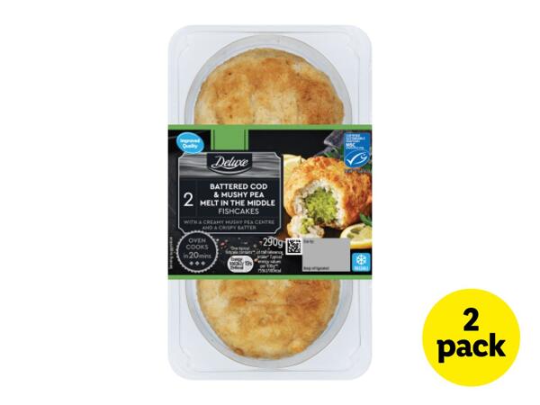 Deluxe 2 Battered Cod & Mushy Pea Melt in the Middle Fishcakes