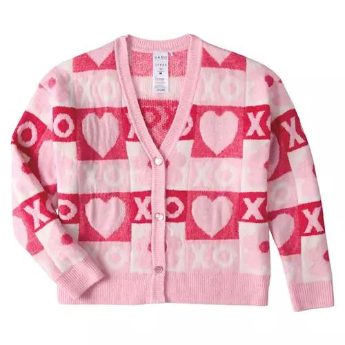 Ladies Valentine's Day Cardigan Sweater - Pink, XL
