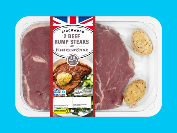 2 Beef 28-Day Matured Rump Steaks with Peppercorn Butter