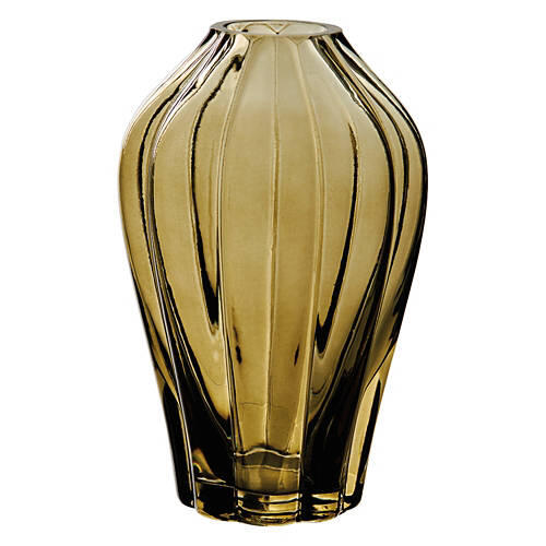 Hand - Blown Glass Green Etched Vase