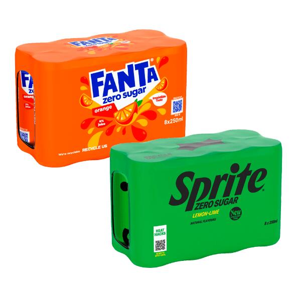 Fanta zero ou Sprite zero, 8 pcs