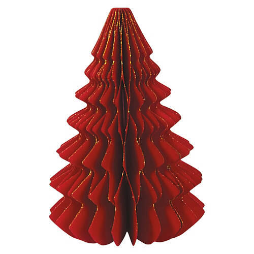Set of 2 Holiday Paper Trees, Red with Gold Accents