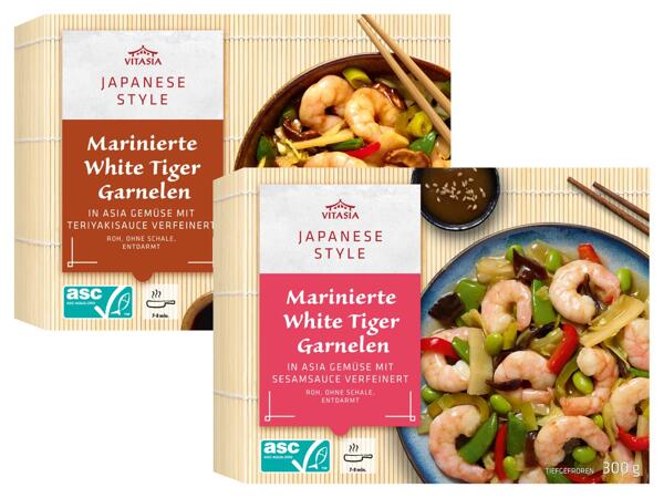 Marinierte White Tiger Garnelen in Asia Gemüse
