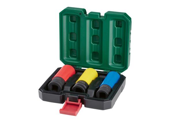 Impact wheel socket set, impact wrench adaptor or ball joint socket set