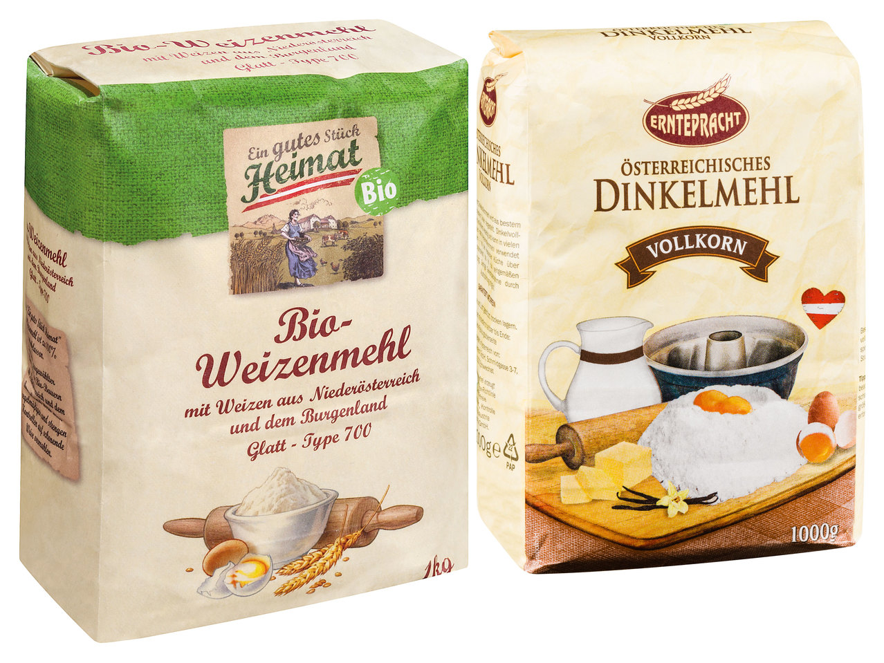 EIN GUTES STÜCK HEIMAT/ ERNTEPRACHT Bio-Weizenmehl/Dinkelmehl