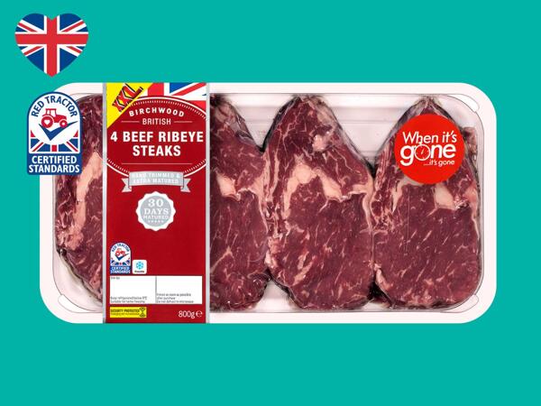 Birchwood 4 British Beef 30 Days Matured Ribeye Steaks