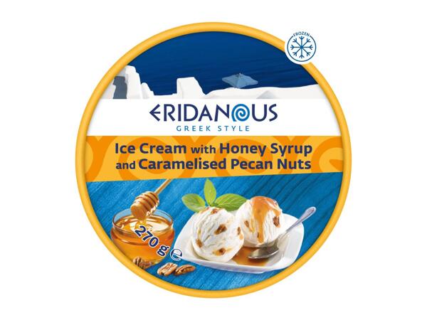 Eridanous Ice Cream with Honey Syrup and Caramalised Pecan Nuts