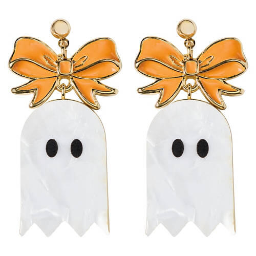 Halloween Earring - Orange Ghost Bow