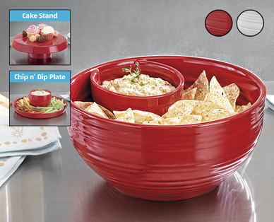 Crofton Ceramic Chip n' Dip Bowl or Reversible Cake Stand/Chip n'Dip Plate