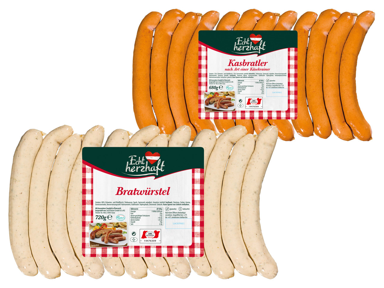 ECHT HERZHAFT Bratwürstel oder Kasbratler