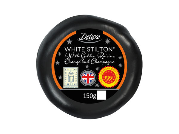 Deluxe White Stilton(R) with Golden Raisins, Champagne and Orange Waxed Truckle
