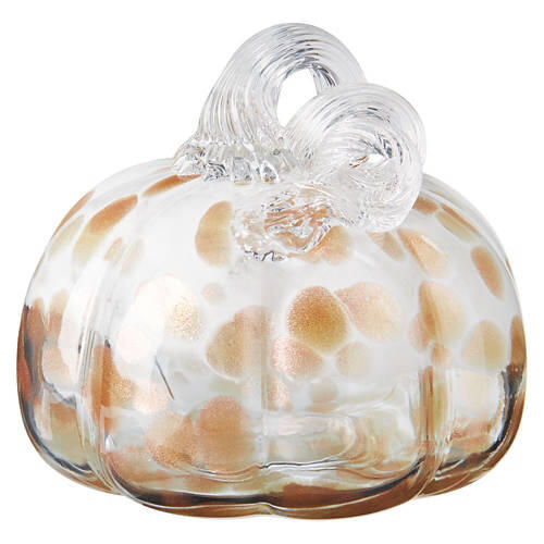 Handcrafted Glass Pumpkin, White & Bronze