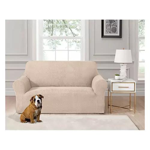 Super Soft Knit Loveseat Cover, Beige