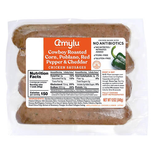Cowboy Roasted Corn, Poblano, Red Pepper, & Cheddar Chicken Sausage, 12 oz