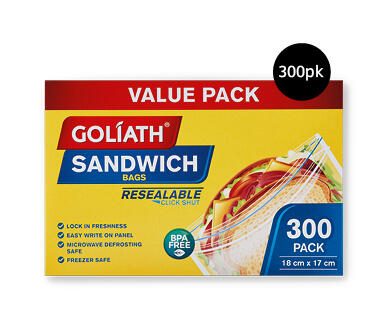 Resealable Snack Bags 350pk, Resealable Sandwich Bags 300pk or Storage Bags 250pk