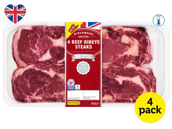 Birchwood 4 British Beef Ribeye Steaks