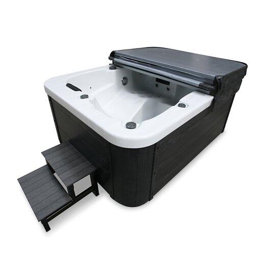 HOME DELUXE White Marble Outdoor Whirlpool inkl. Treppe und Thermoabdeckung