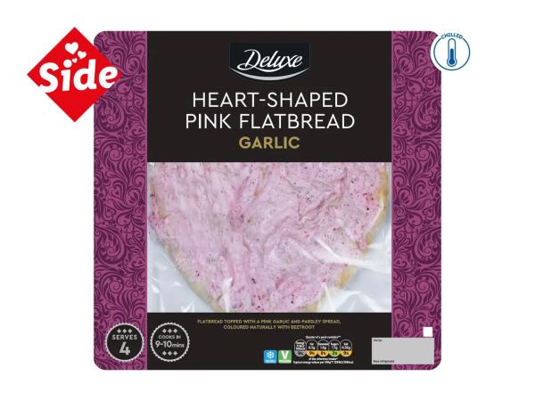 Deluxe Pink Heart Shaped Garlic Flatbread
