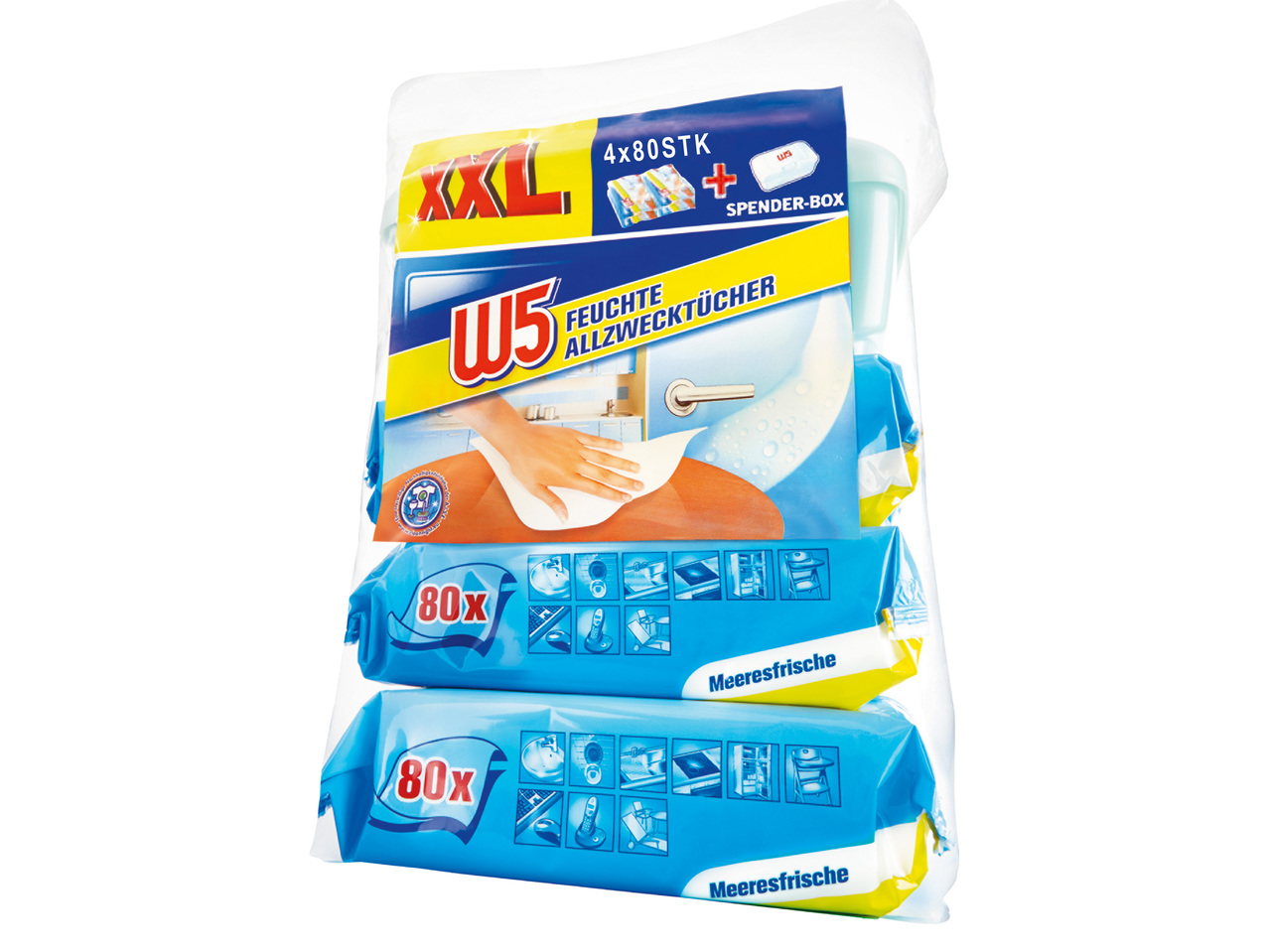 W5 Feuchte Allzwecktücher 4x 80 Stk. + Spenderbox