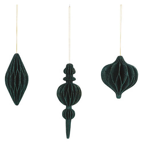 Paper Glittered Ornaments, Forest Green
