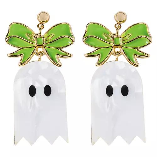 Halloween Earring - Green Ghost Bow