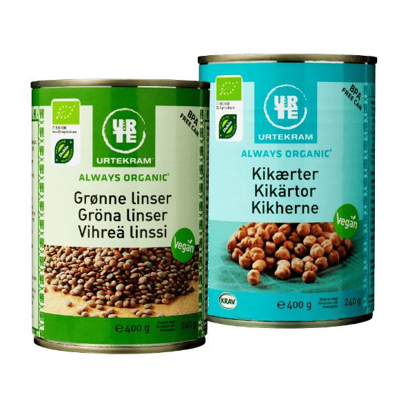 Økologiske kikærter eller grønne linser