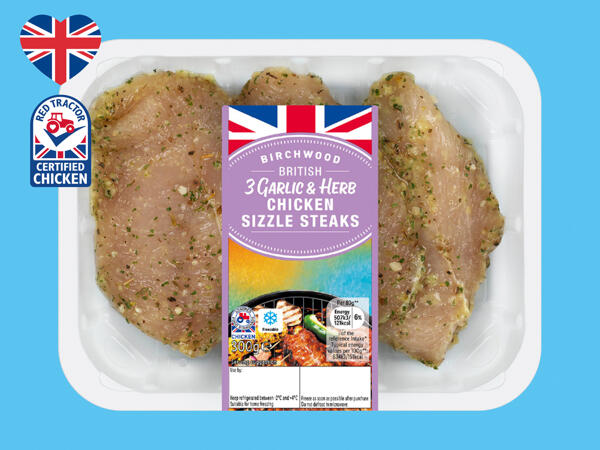 Birchwood 3 Garlic & Herb British Chicken Sizzle Steaks