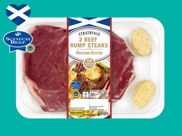 2 Beef 28-Day Matured Rump Steaks with Mustard Butter